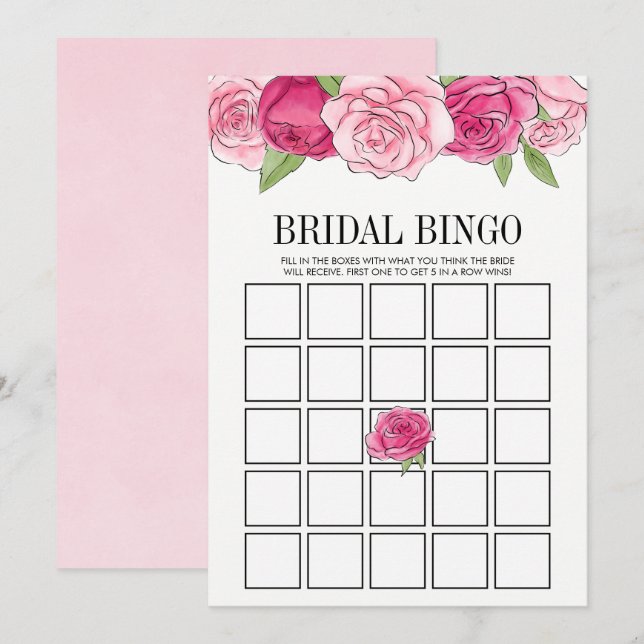 Fête des mariées rose Roses Bingo Carte de jeu (Devant / Derrière)