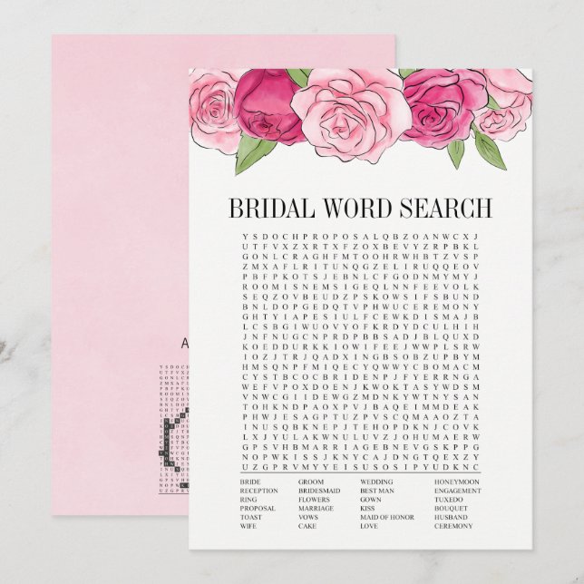 Fête des mariées Rose Roses Mot de recherche Carte (Devant / Derrière)