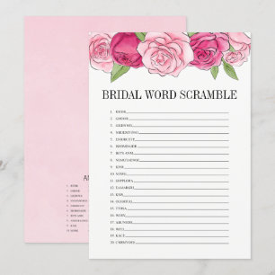 Fête des mariées rose Roses Word Scramble Carte de
