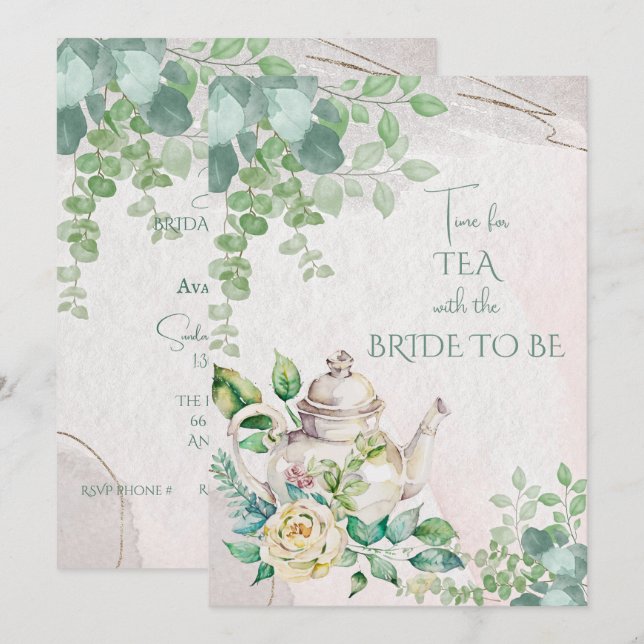 Fête des mariées Tea Party Invitation (Devant / Derrière)