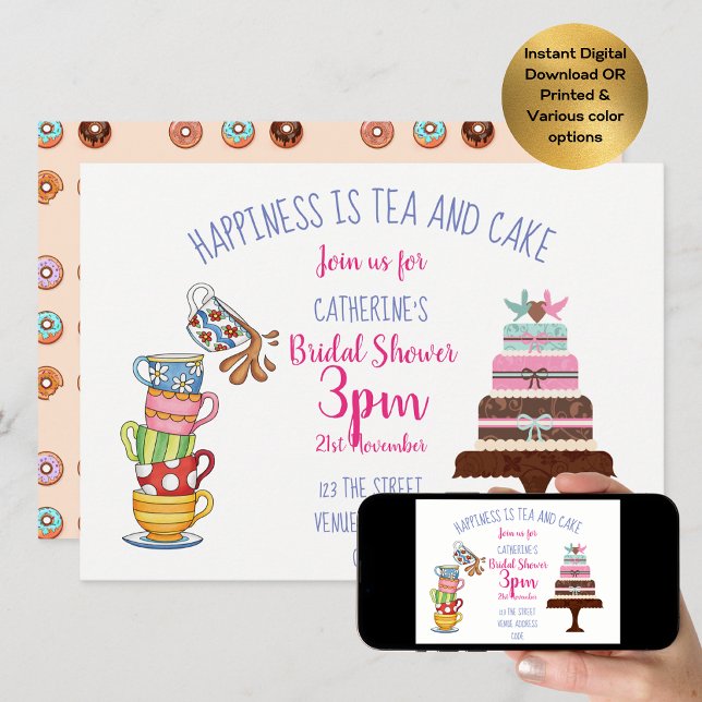 Fête des mariées Tea Party Invitation Cute Cake Te (Créateur téléchargé)