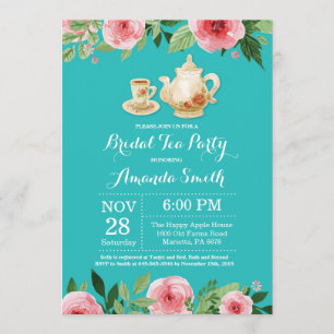 Fête des mariées Tea Party Invitation Turquoise Tu