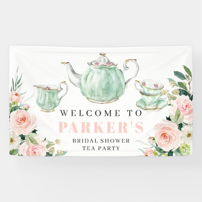 Fête des mariées Tea Party Vinyl Welcome Bannière (Horizontal)