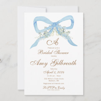 Fête des mariées Watercolor Blue Ribbon Invitation