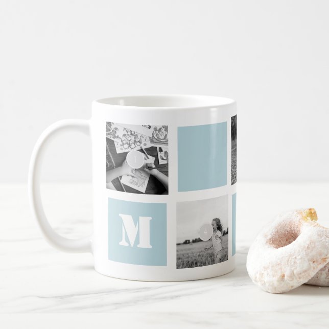 Fête des mères Bleu 5 Photos Maman Collage Mug (Avec donut)