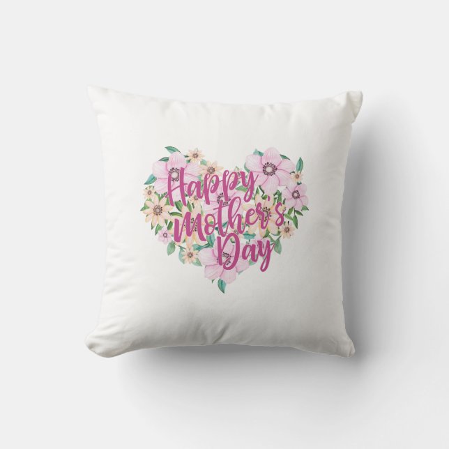 Fête des mères Coeur rose floral | Oreiller (Recto)