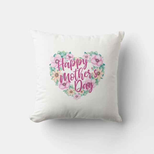 Fête des mères Coeur rose floral | Oreiller (Recto)