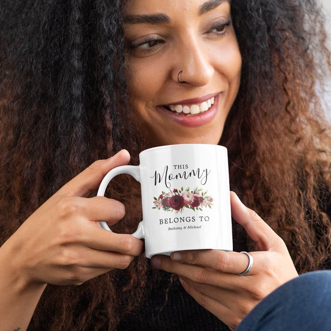 Fête des mères de maman Burgundy Floral Café Mug (Créateur téléchargé)