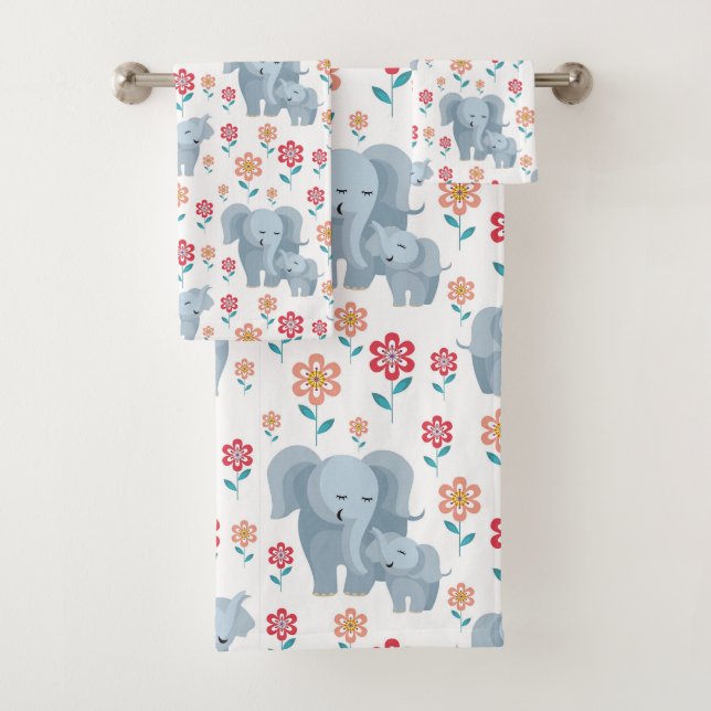 Fête des mères éléphantes, fleurs motifs Fête des  (En situation)