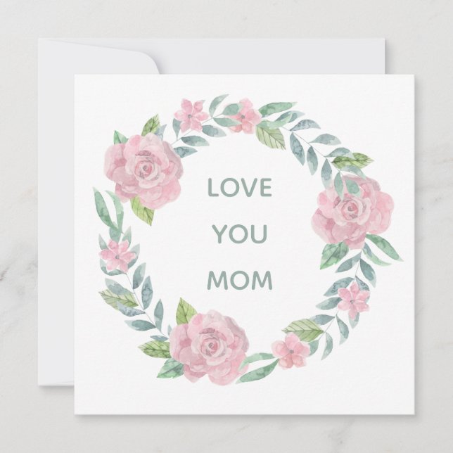 Fête des mères Floral Love You Maman Carte Carré (Devant)