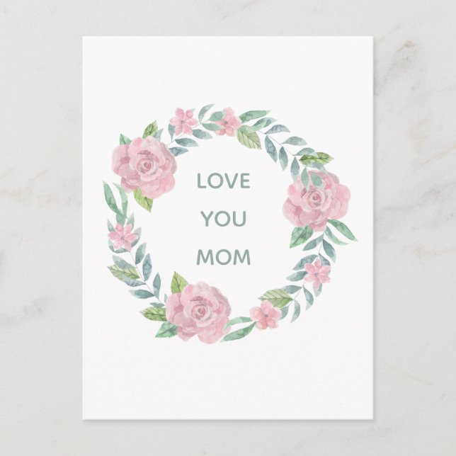 Fête des mères Floral Love You Maman Carte postale (Devant)