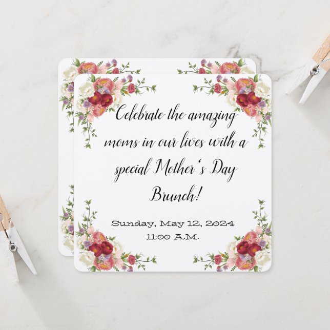 Fête des mères florales Brunch Invitation (Devant/Arrière en situation)