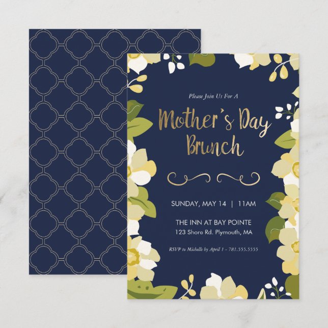 Fête des Mères Invitation à Brunch, Floral avec Go (Devant / Derrière)