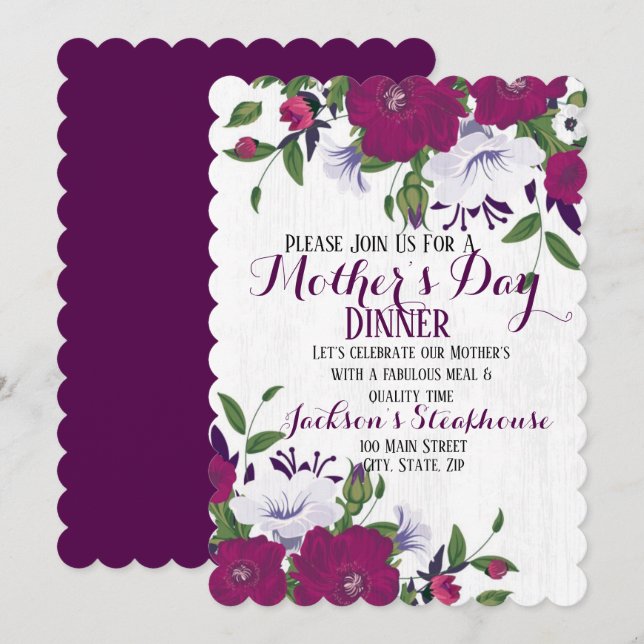 Fête des mères Invitation florale Carte plate (Devant / Derrière)