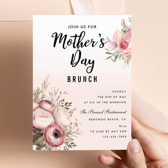 Fête des Mères Rose Floral Invitation de Brunch Pa (Créateur téléchargé)