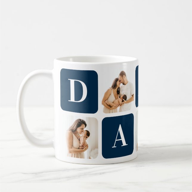 Fête des pères bleue Photo Collage Mug (Gauche)
