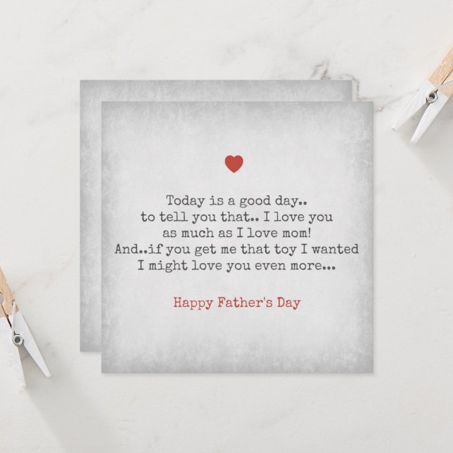 Fête des pères Je t'aime autant que maman Carte (Devant/Arrière en situation)