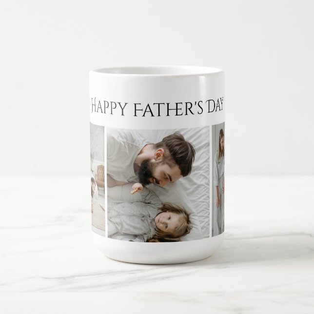 Fête des pères Photo Mug - Custom 3 Photos & Texte (Centre)
