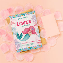 fête des sirènes roses Invitation d'anniversaire