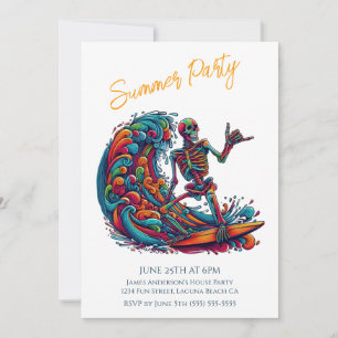 Fête d'été - Colorée Squelette Invitation Surfer