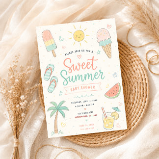 Fête d'été douce Invitation bébé tropicale dessiné