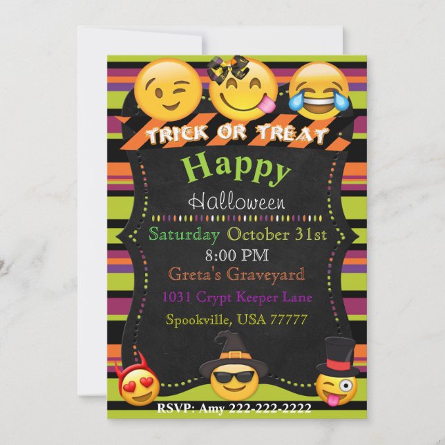 Fête d'Halloween Emoji ou Invitation d'anniversair (Devant)
