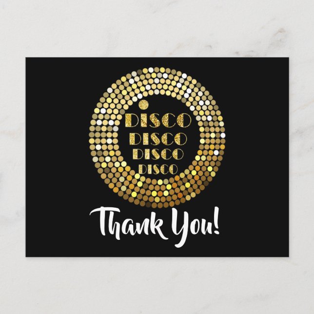 fête disco, paillettes, danse, carte de remercieme (Devant)