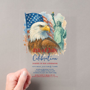 Fête du 4 juillet aquarelle Aigle Invitation de fê