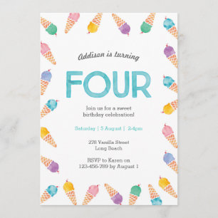 Fête du 4e anniversaire Invitation à la crème gl