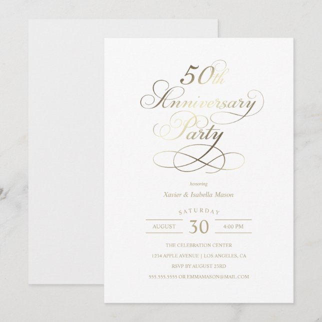 Fête du 50e Anniversaire | Invitation en feuille d (Devant / Derrière)