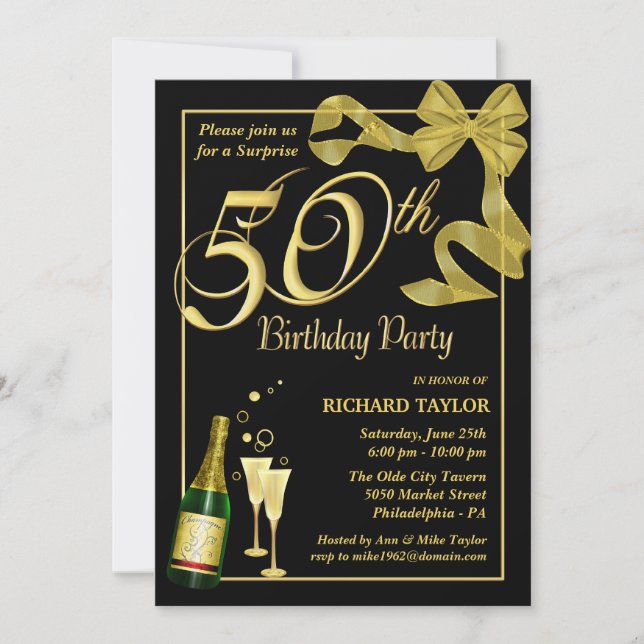 Fête du 50e anniversaire - Invitations du Surprise (Devant)