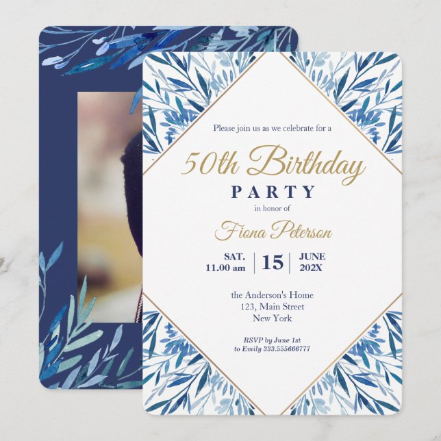 Fête du 50e anniversaire Photo sur invitation (Devant / Derrière)