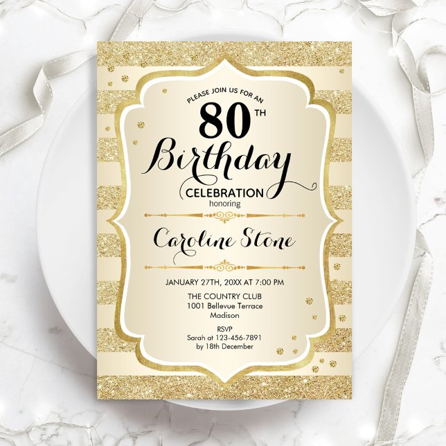 Fête du 80e anniversaire - Gold Invitation (Créateur téléchargé)