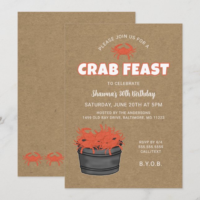 Fête du crabe Invitation de fête d'anniversaire (Devant / Derrière)
