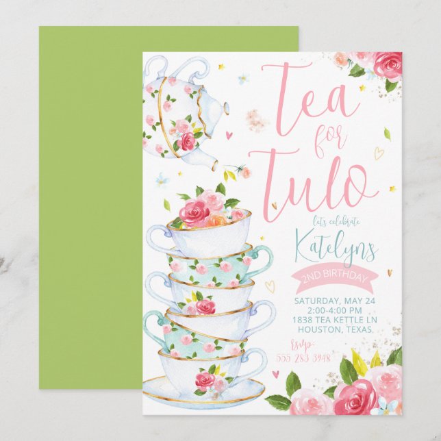 Fête du thé floral Invitation d'anniversaire (Devant / Derrière)