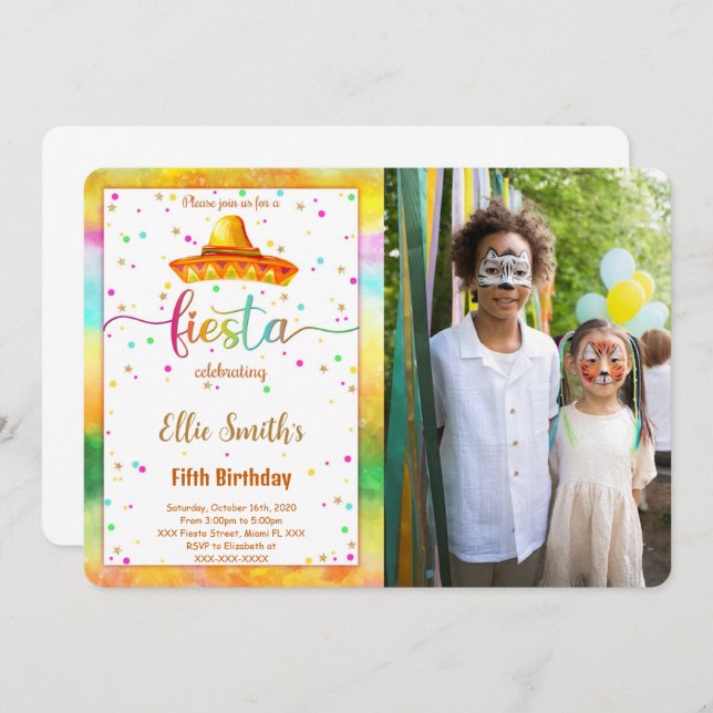 Fête Editable Anniversaire Photo Invitation (Devant / Derrière)