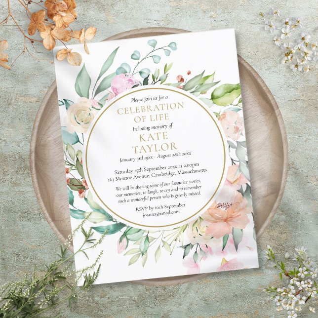 Fête florale de la vie Invitation funéraire (Floral Celebration of Life Funeral Invitation)