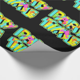 Fête Heure Neon Couleurs Sur Papier Cadeau Noir