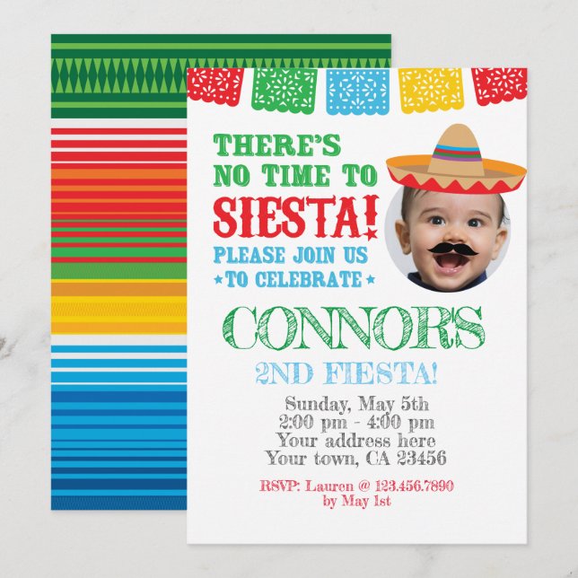 Fête, Invitation Cinco de mayo avec Photo (Devant / Derrière)