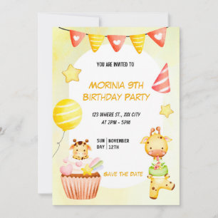 Fête Jaune Animal Joueur Anniversaire Invitation
