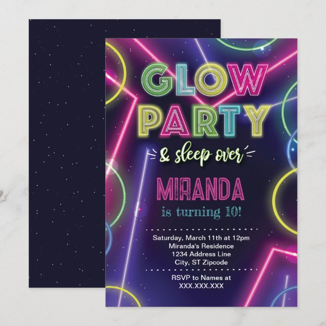 Fête Lumineuse, Invitation de Fête en Luminescence (Devant / Derrière)
