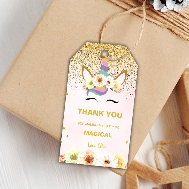 Fête magique modifiable Favoriser les Étiquettes (Glitter Unicorn Birthday Gift Tags)