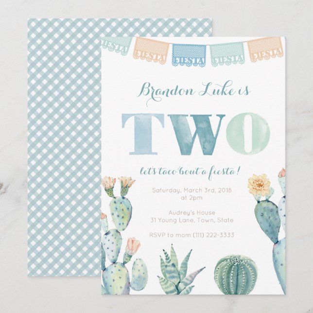 Fête mexicaine 2ème anniversaire invitations pour  (Devant / Derrière)