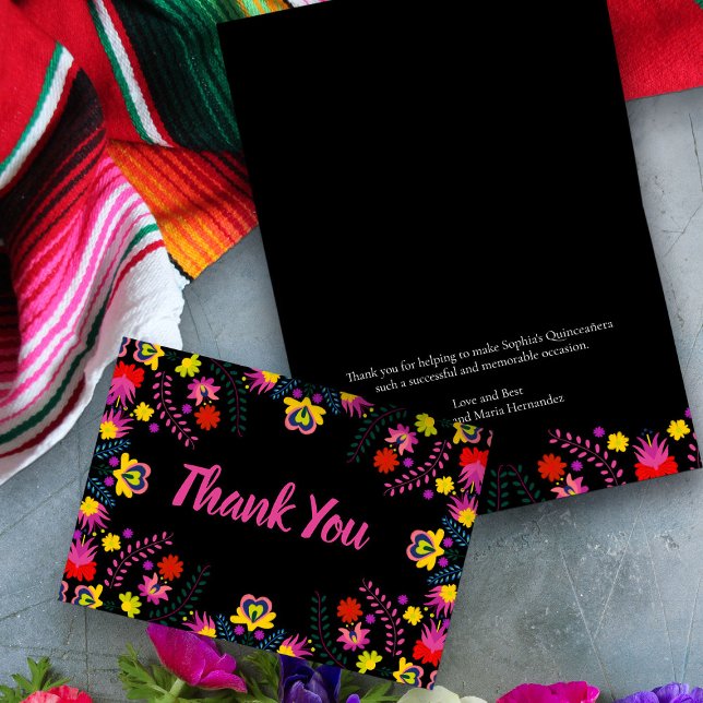 Fête mexicaine Floral Folal Carte de remerciements (Folded thank you card from my Mexican Fiesta Party Quinceanera Collection 
)