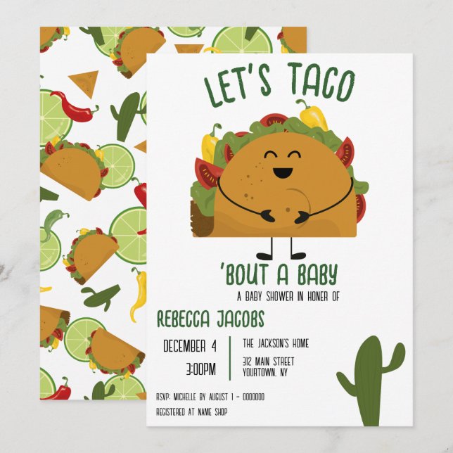 Fête mexicaine taco Baby shower Invitation (Devant / Derrière)