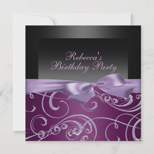 Fête Purple Swirls Invitation Anniversaire (Devant)