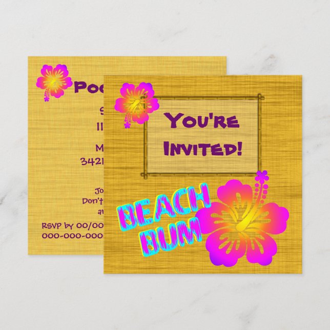 Fête Tropicale Hibiscus Fleur Invitations Personna (Devant / Derrière)