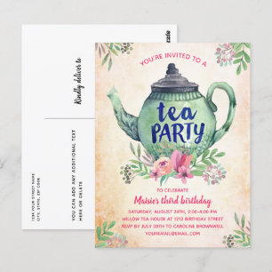 Fête vintage Floral Thé Anniversaire Invitation