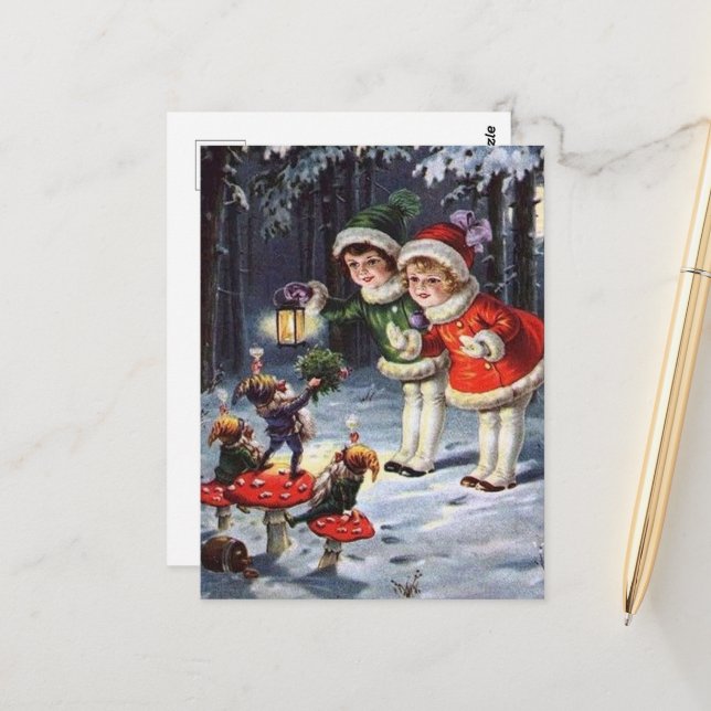 fête vintage Noël enfants Carte postale (Devant/Arrière en situation)