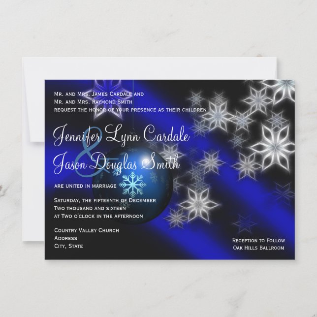 Fêtes de Noël bleues Invitations de mariage d'hive (Devant)